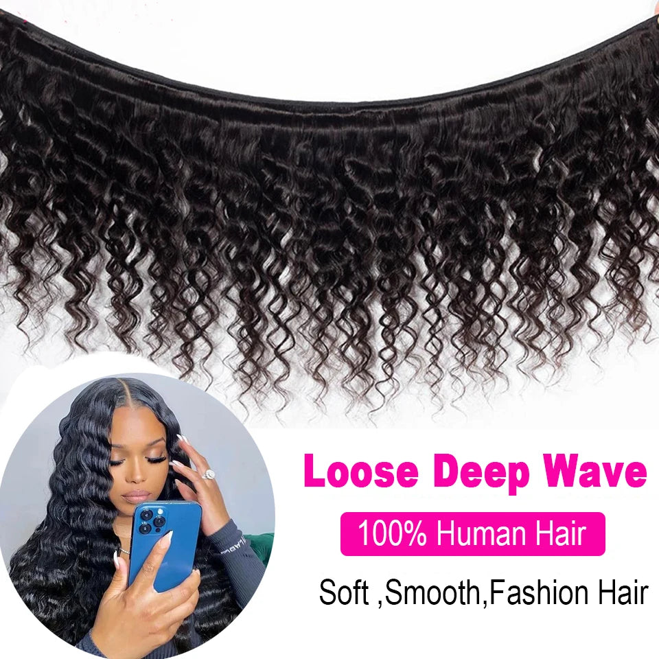 38 40inch Long Raw Human Hair Bundle Brazilian Loose Deep Wave Hair Extension Remy Hair Weave Bundles 1/3/4 Deal For Black Women