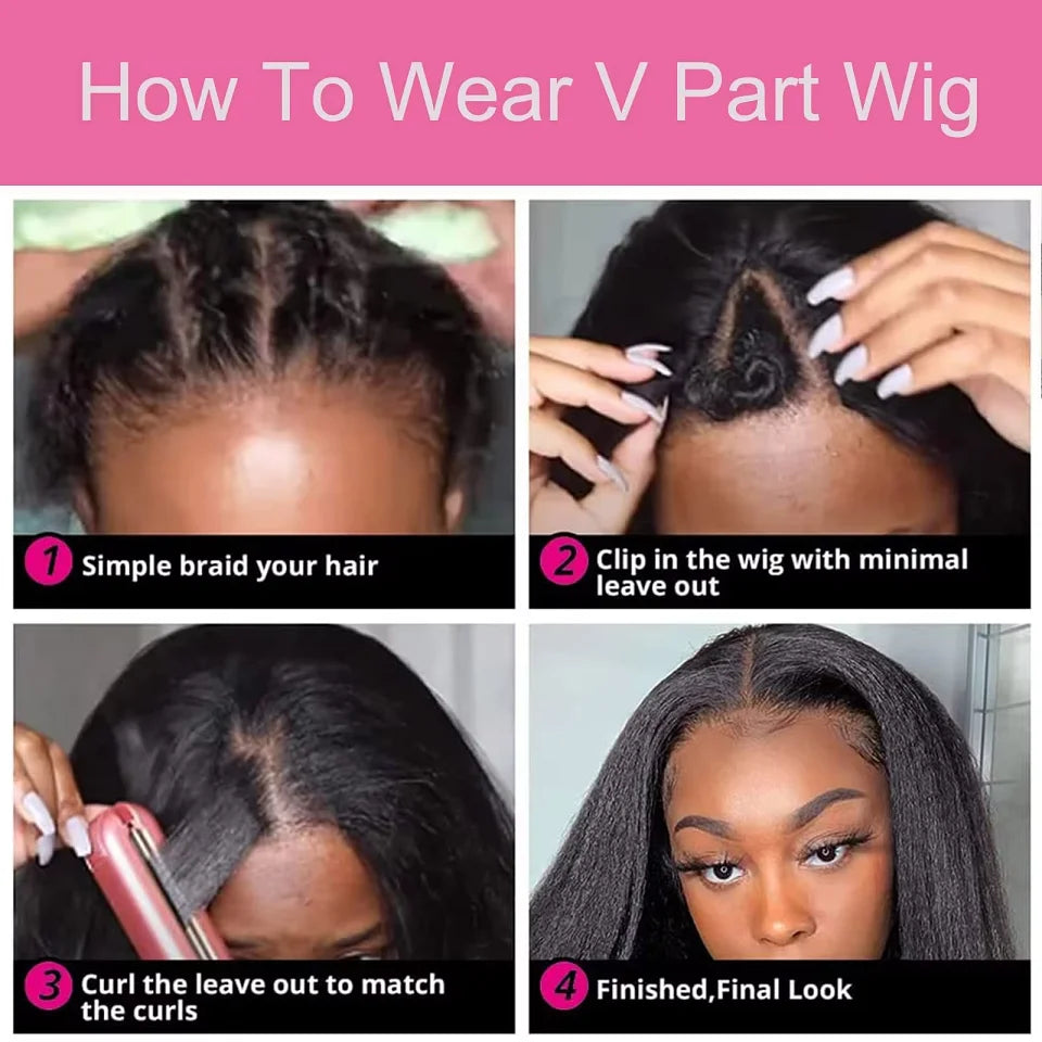 16-34Inch Kinky Straight U Part Wig Glueless Wig Human Hair Ready To Wear Remy Human Hair Wigs V Part Wig No Lace Wigs For Women