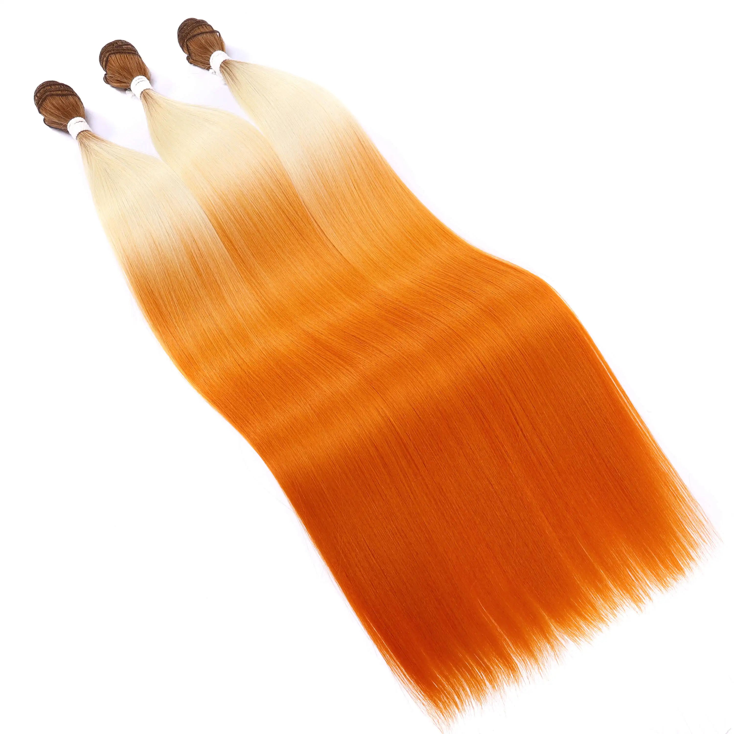 Straight Hair Bundle Super Long Synthetic Weave Hair Extension Fake Yaki Straight Hair Weaving Orange Color Full to End YunRong