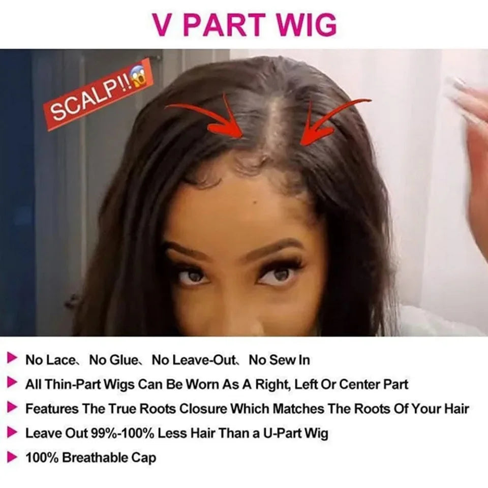 250 Density Straight Hair V part Wig 16-34Inches Upgrade Brazilian Glueless Wigs For Women 100% Human Hair Head Clip In Half Wig