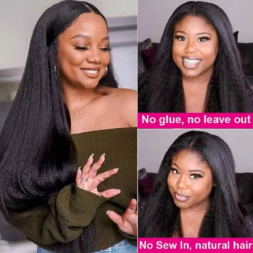 16-34Inch Kinky Straight U Part Wig Glueless Wig Human Hair Ready To Wear Remy Human Hair Wigs V Part Wig No Lace Wigs For Women