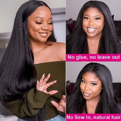 16-34Inch Kinky Straight U Part Wig Glueless Wig Human Hair Ready To Wear Remy Human Hair Wigs V Part Wig No Lace Wigs For Women