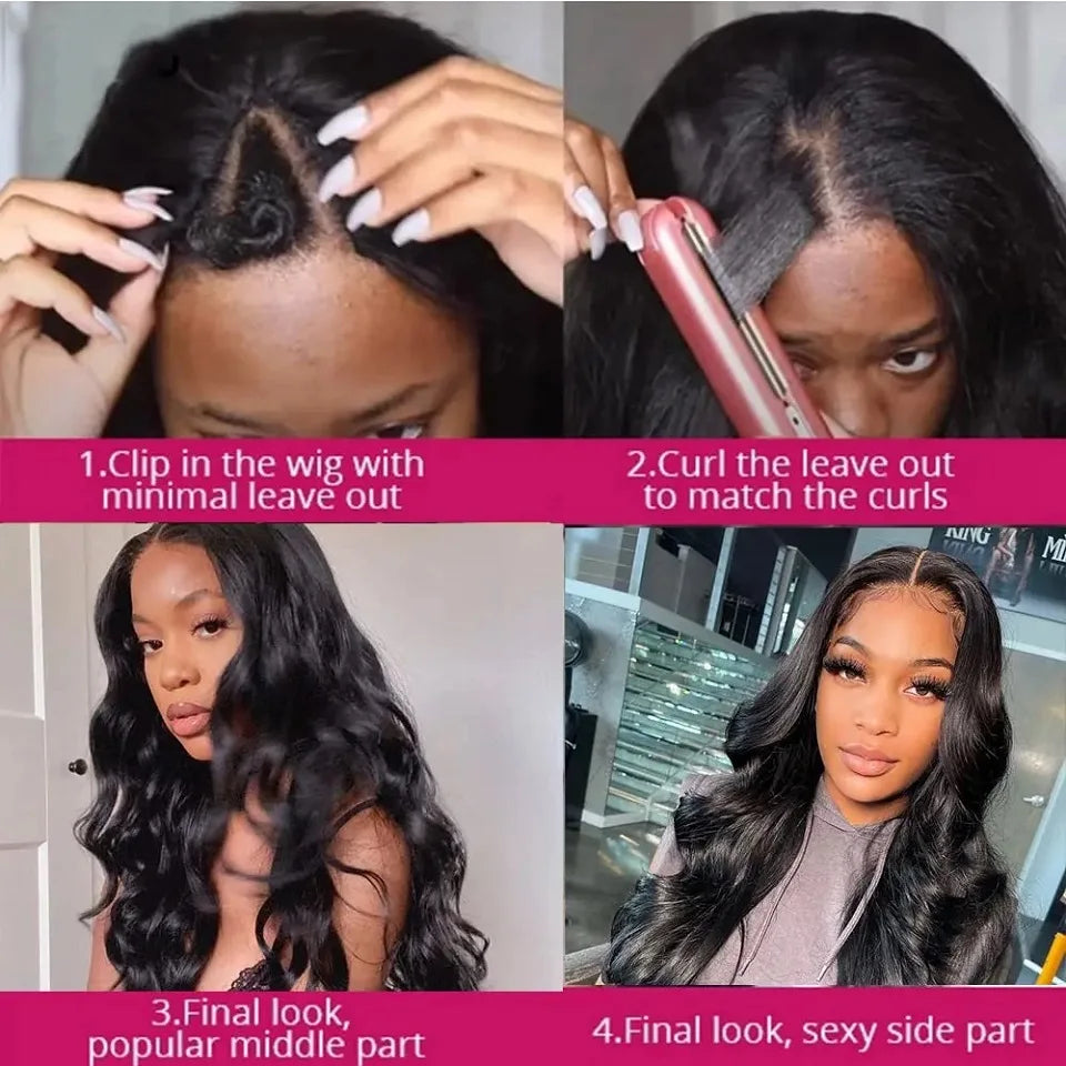 U V Part Wig Human Hair 100% Remy Raw Human Hair 32 34 Inch 250% No Glue  Brazilian Loose Wavy V Part Human Hair Wigs for Women