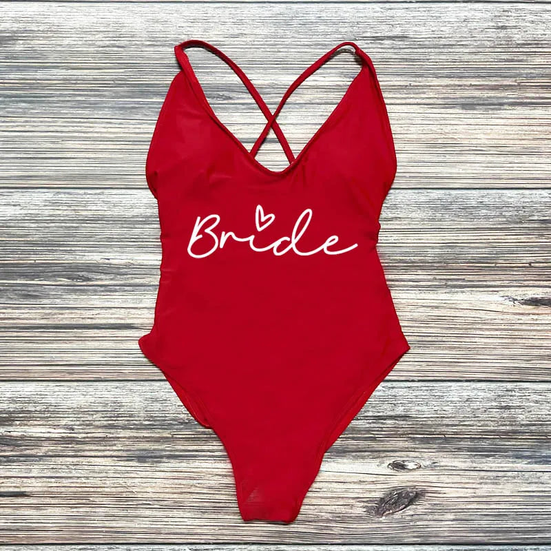 S-3XL Gold Print Team Bride One-Piece Swimsuit Squad Women Swimwear Sexy Padded Bachelorette Party Bathing Suit Summer Beachwear