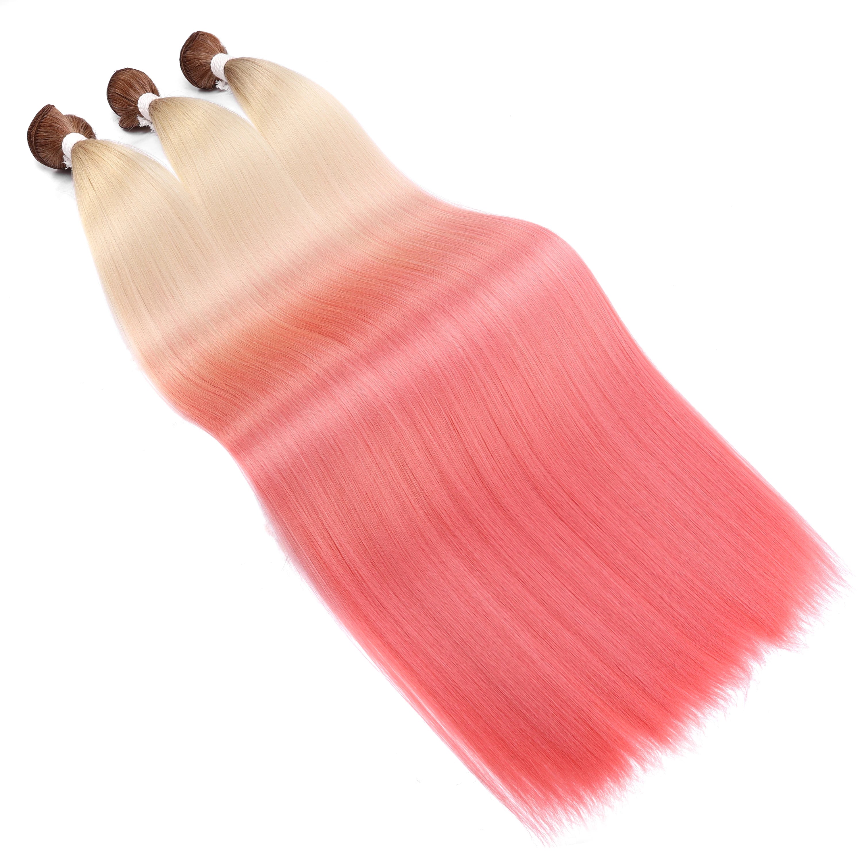 Straight Hair Bundle Super Long Synthetic Weave Hair Extension Fake Yaki Straight Hair Weaving Orange Color Full to End YunRong