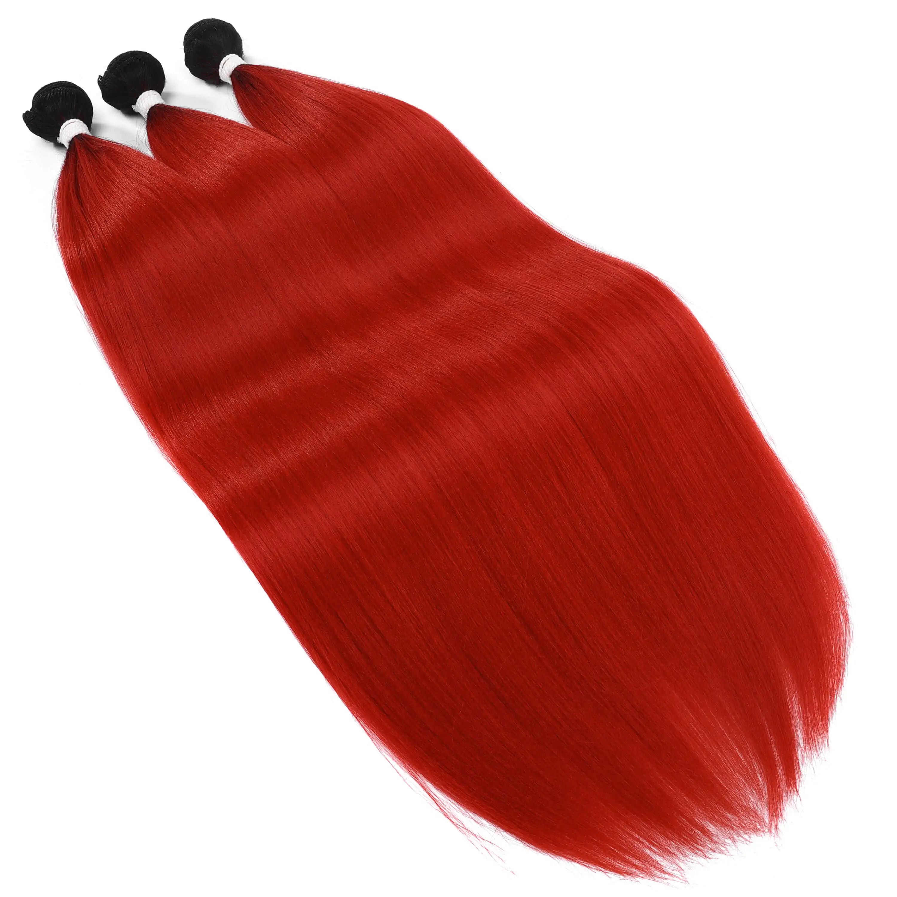 Straight Hair Bundle Super Long Synthetic Weave Hair Extension Fake Yaki Straight Hair Weaving Orange Color Full to End YunRong