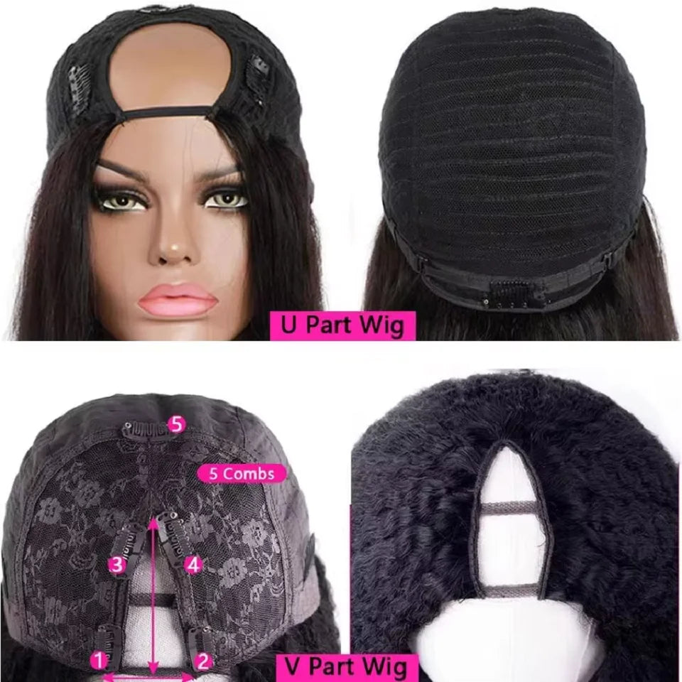 16-34Inch Kinky Straight U Part Wig Glueless Wig Human Hair Ready To Wear Remy Human Hair Wigs V Part Wig No Lace Wigs For Women