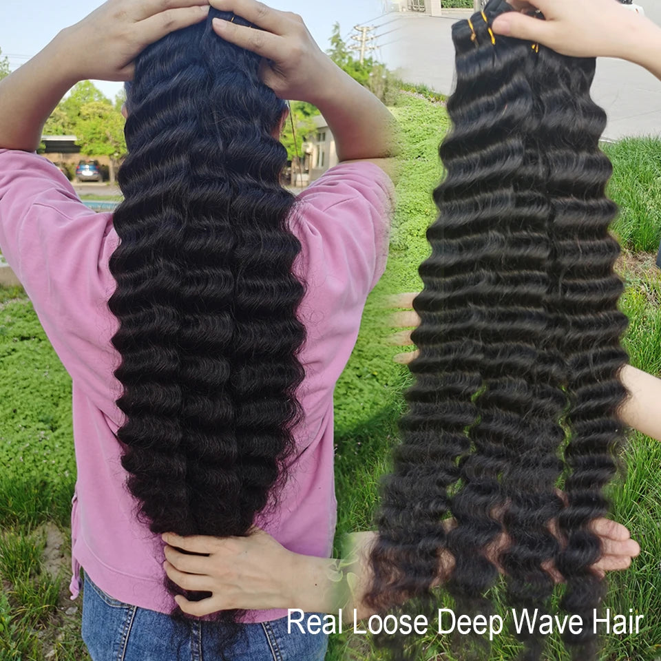 38 40inch Long Raw Human Hair Bundle Brazilian Loose Deep Wave Hair Extension Remy Hair Weave Bundles 1/3/4 Deal For Black Women