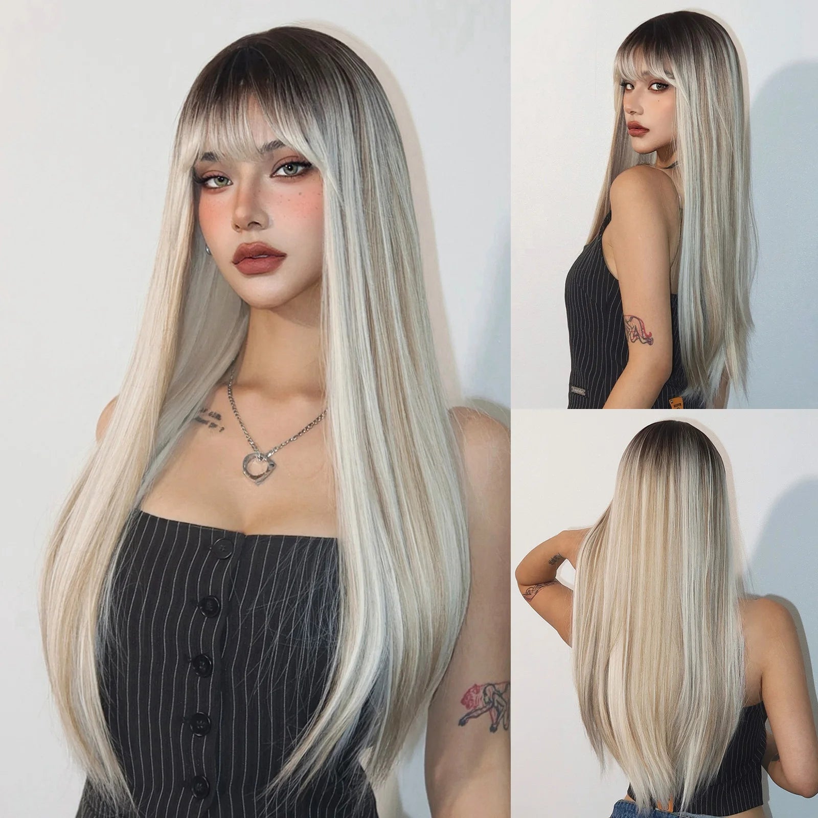 Light Blonde Golden Hair Long Silky Straight Synthetic Wig for Women Blonde Natural Hairs Wig Daily Lolita Heat Resistant Wigs